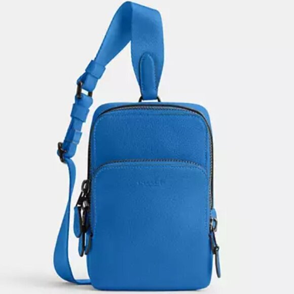 Coach Gotham Sling Pack 13 Blue Leather Small Shoulder Bag CR849 Backpack Zip - Picture 1 of 11
